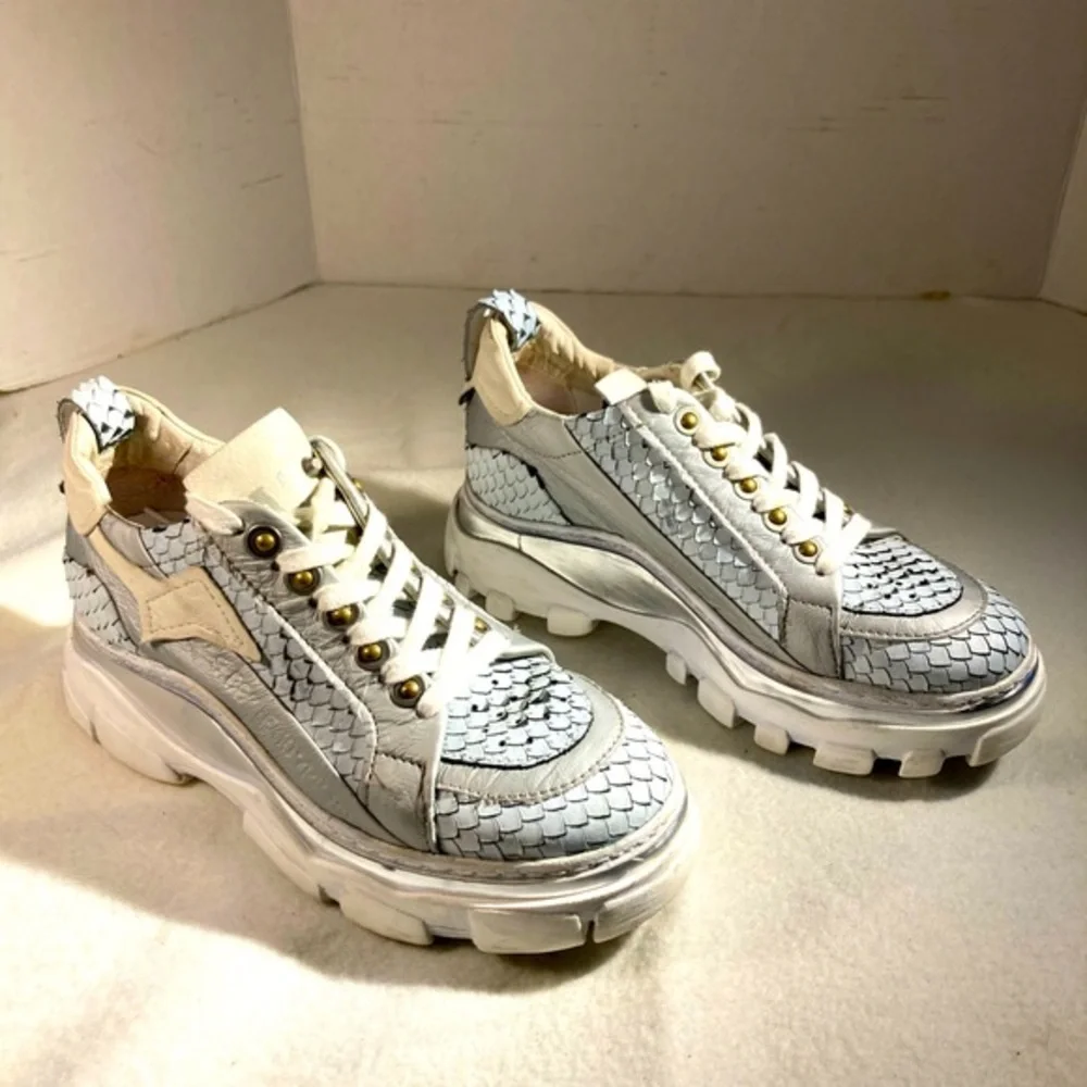 A.S. 98 Chunky Monster Line Platform Sneakers Silver Scales